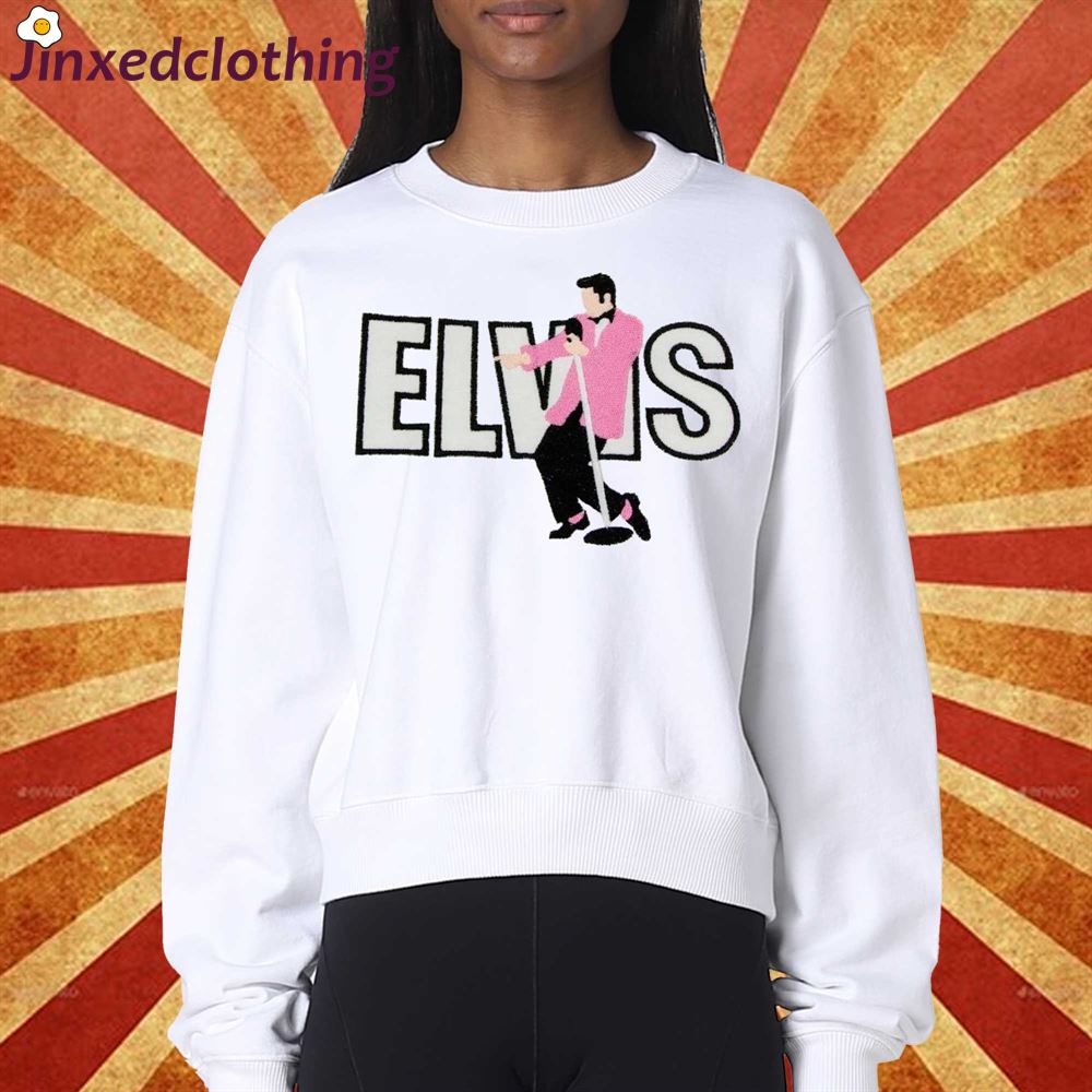 Embroidered Elvis Presley T-shirt Singer Elvis Pink Costume Embroidery Elvis Tee 
